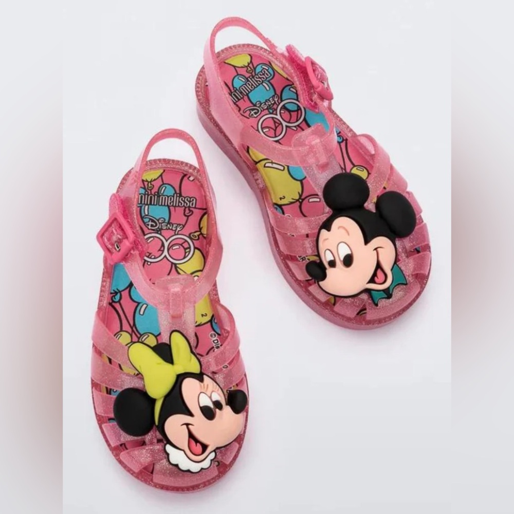 🆕 Mini Melissa Pink Disney Kids Sandals. Big Girls Size 3. NWT. Disney 💯 RARE ❣️